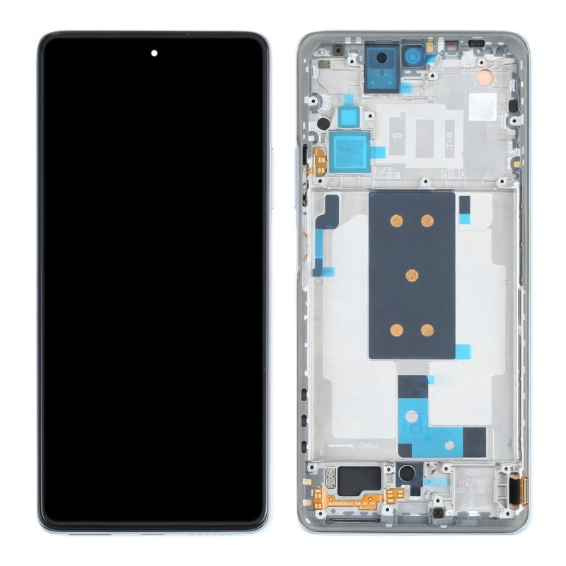 Ekranas Xiaomi 11T 5G / 11T Pro 5G su lietimui jautriu stikliuku ir rėmeliu Moonlight White / Silver ORG