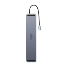 Hub 12w1 Baseus EliteJoy Gen2 serijos USB-C do 2xHDMI+ 3xUSB 3.0+ PD+ DP+ SD / TF+ RJ45+Type-C+ 3,5 mm (tamsiai pilka)