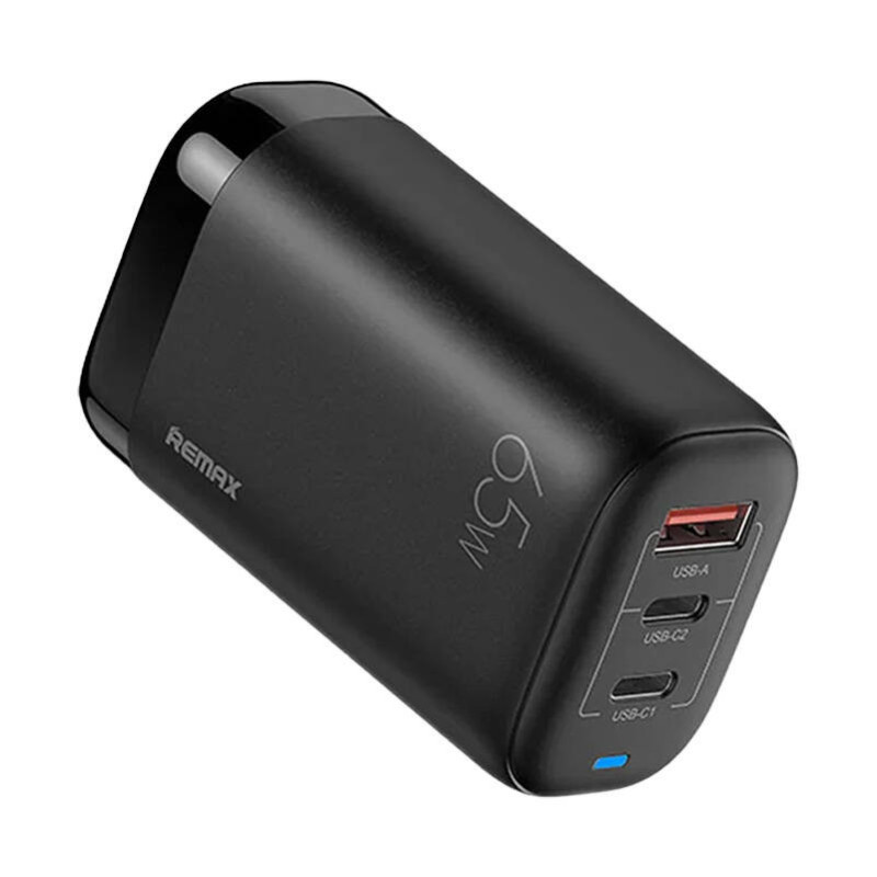 Sieninis įkroviklis Remax, RP-U55, 2x USB-C, USB, EU 65W (juodas)