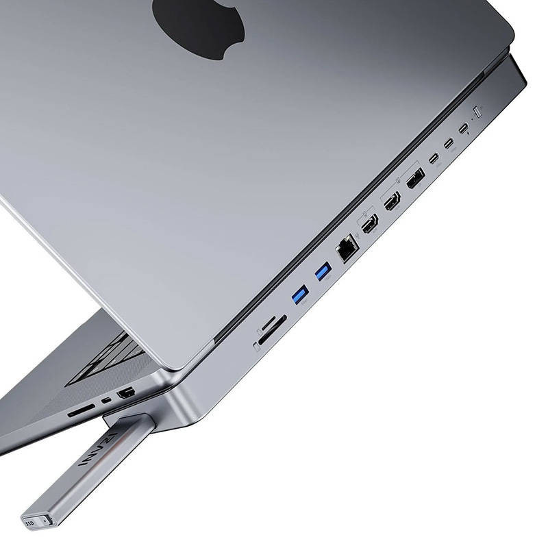 USB-C prijungimo stotis / šakotuvas, skirtas MacBook Pro 16&quot; INVZI MagHub 12in2 su SSD dėklu (pilkas)