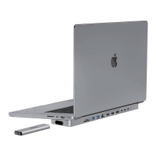 USB-C prijungimo stotis / šakotuvas, skirtas MacBook Pro 13&quot; / 14&quot; INVZI MagHub 12in2 su SSD dėklu (pilkas)