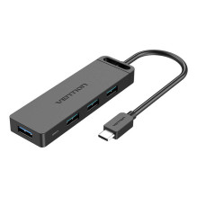 USB-C 3.0 šakotuvas iki 4 prievadų su maitinimo adapterio ventiliacija TGKBD 0,5 m juoda ABS