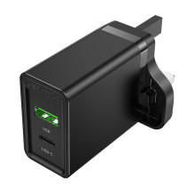 USB-A, USB-C sieninio įkroviklio ventiliacija FBBB0-UK 18W / 20W JK juoda