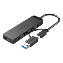 USB 3.0 4-Port Hub with USB-C and USB 3.0 2-in-1 Interface and Power Adapter Vention CHTBB 0.15m