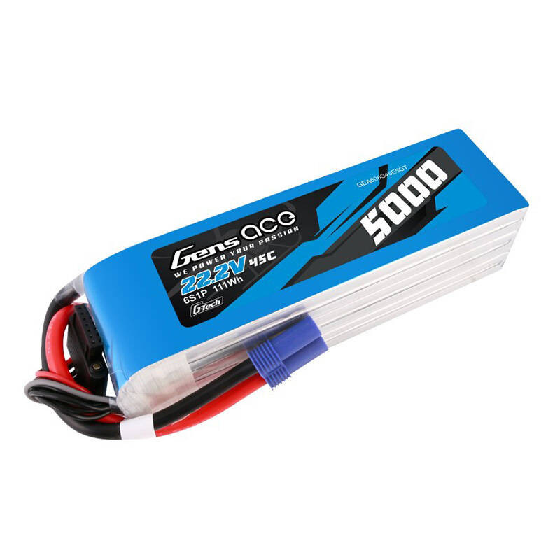 LiPo Gens ace G-Tech 5000mAh 22.2V 45C 6S1P battery with EC5 plug