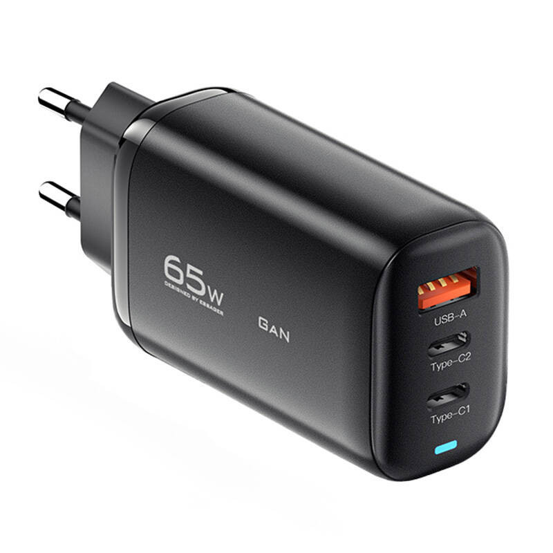 Įkroviklis 2xUSB-C 1xUSB-A 65W Essager GaN (juodas)