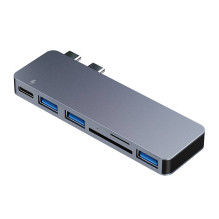 Hub 6w2 RayCue 2x USB-C do Thunderbolt 3 + 3x USB-A 3.0 5Gbps + SD / TF 2.0 (szary)