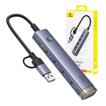 Hub 4in1 Baseus UltraJoy USB-A&amp;USB-C iki 4xUSB3.0+USB-C (pilka)