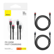 Cable Baseus Cafule USB-C to USB-C 100W,1m, 2psc (Red Black, Grey Black)