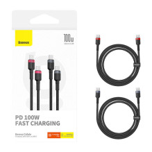 Cable Baseus Cafule USB-C to USB-C 100W,2m, 2psc (Red Black, Grey Black)