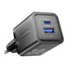 Sieninis įkroviklis, ventiliacija, FEQB0-EU, USB-C, USB-A, 30W / 30W, GaN (juoda)