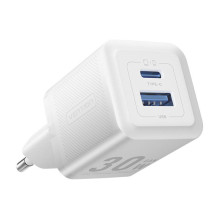 Sieninis įkroviklis, ventiliacija, FEQW0-EU, USB-C + USB-A, 30W / 30W, GaN (balta)