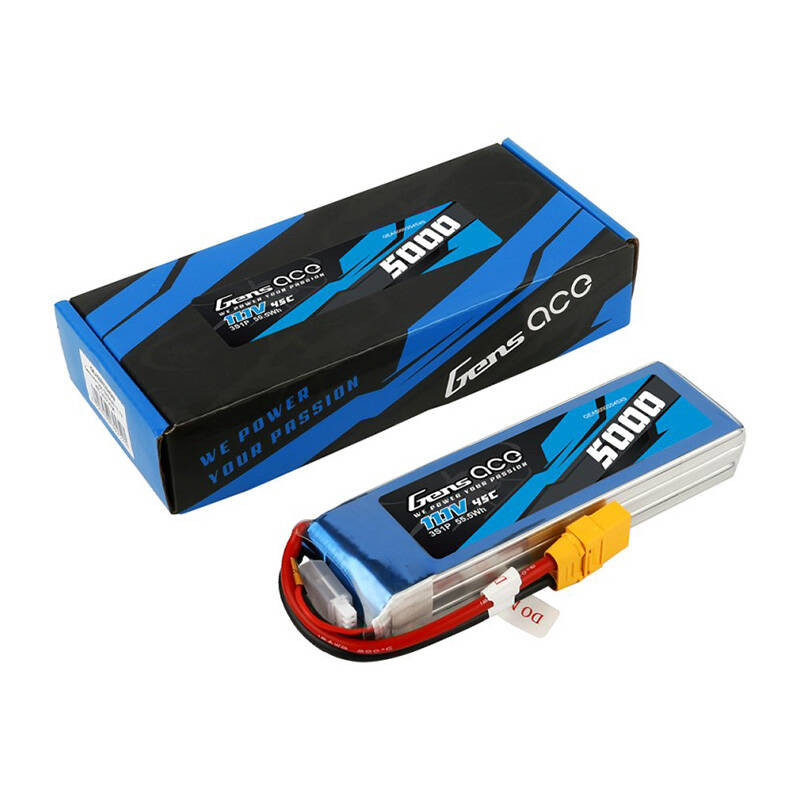 Gens ace 5000mAh 11.1V 45C 3S1P lipo battery with XT90 Plug