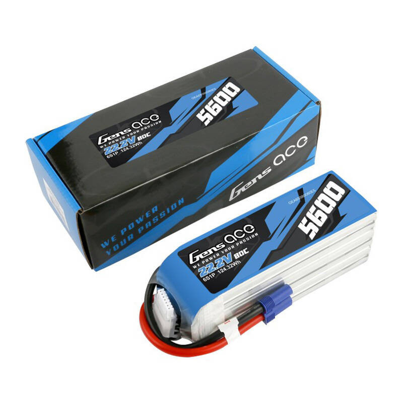 Gens ace 5600mAh 80C 22.2V 6S1P Lipo Battery Pack su EC5 kištuku