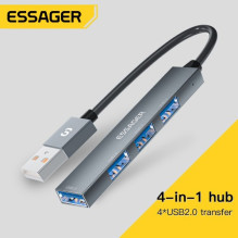 Adapteris Essager &quot;4 in 1&quot; pilkas (Input: USB / Ouput: 4-USB)