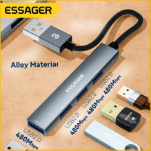 Adapteris Essager &quot;4 in 1&quot; pilkas (Input: USB / Ouput: 4-USB)