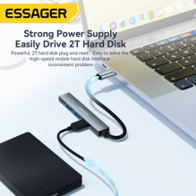 Adapteris Essager &quot;4 in 1&quot; pilkas (Input: USB / Ouput: 4-USB)