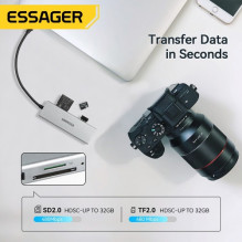 Adapteris Essager &quot;5 in 1&quot; pilkas (Input: Type-C)