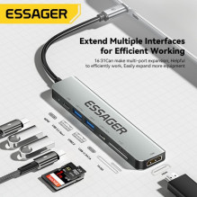 Adapteris Essager &quot;7 in 1&quot; pilkas (Input: Type-C)