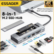 Adapteris Essager &quot;8 in 1&quot; pilkas (Input: Type-C) (Function for External SSD)