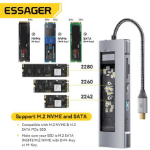 Adapteris Essager &quot;8 in 1&quot; pilkas (Input: Type-C) (Function for External SSD)