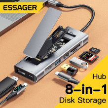 Adapteris Essager &quot;8 in 1&quot; pilkas (Input: Type-C) (Function for External SSD)