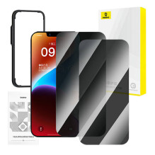 Baseus Superior privacy tempered glass for iP 14 Plus / 13 Pro Max +2x cleaning kit and EasyStick