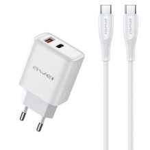 Įkroviklis Awei PD81C-EU USB-A / USB-C + USB-C to USB-C cable baltas