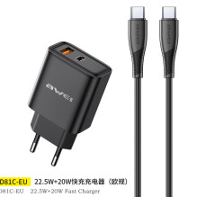 Įkroviklis Awei PD81C-EU USB-A / USB-C + USB-C to USB-C cable juodas