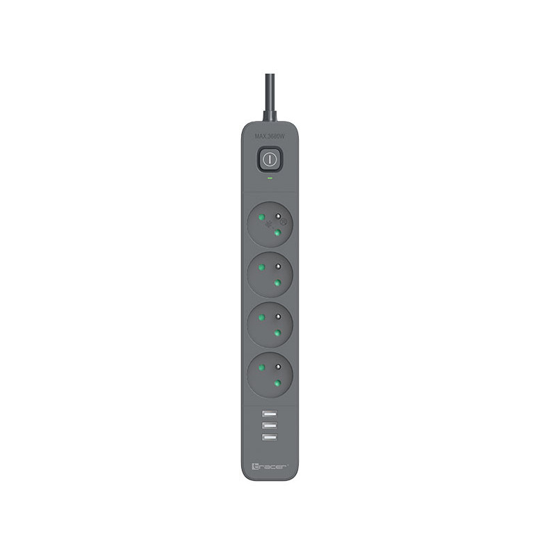 Tracer 47027 Power Line+ 1.5m (4 outlets +3x USB A, 5V 2,4A)