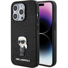 Karl Lagerfeld Karl Lagerfeld Fixed Glitter Ikonik Logo Metal Pin Case for iPhone 15 Pro Max - Black