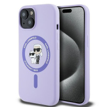 Karl Lagerfeld Karl Lagerfeld Silicone Karl&amp;Choupette Heads Ring MagSafe iPhone 15 Case - Purple