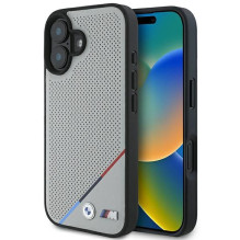 BMW BMW M Perforated Tricolor Line MagSafe iPhone 16 Case - Gray