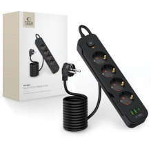 Tech-Protect Tech-Protect PCL4X3 Power Strip 4 Sockets 240V + 2xUSB-A + 1xUSB-C 200 cm - Black