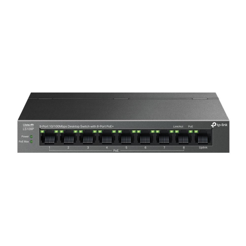 Jungiklis, TP-LINK, LS109P, darbalaukis / stovas, 9x10Base-T / 100Base-TX, PoE+ prievadai 8, LS109P