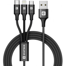 Evelatus – Evelatus duomenų kabelis 3in1 (Ligtning, Type-C, Micro USB ) LTM01 Black