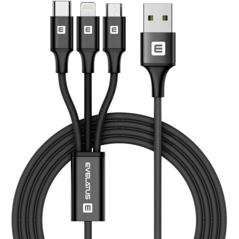 Evelatus – Evelatus duomenų kabelis 3in1 (Ligtning, Type-C, Micro USB ) LTM01 Black