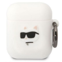 Karl Lagerfeld Apple Airpods 1 / 2 3D Logo NFT Choupette Head Silicone Case White