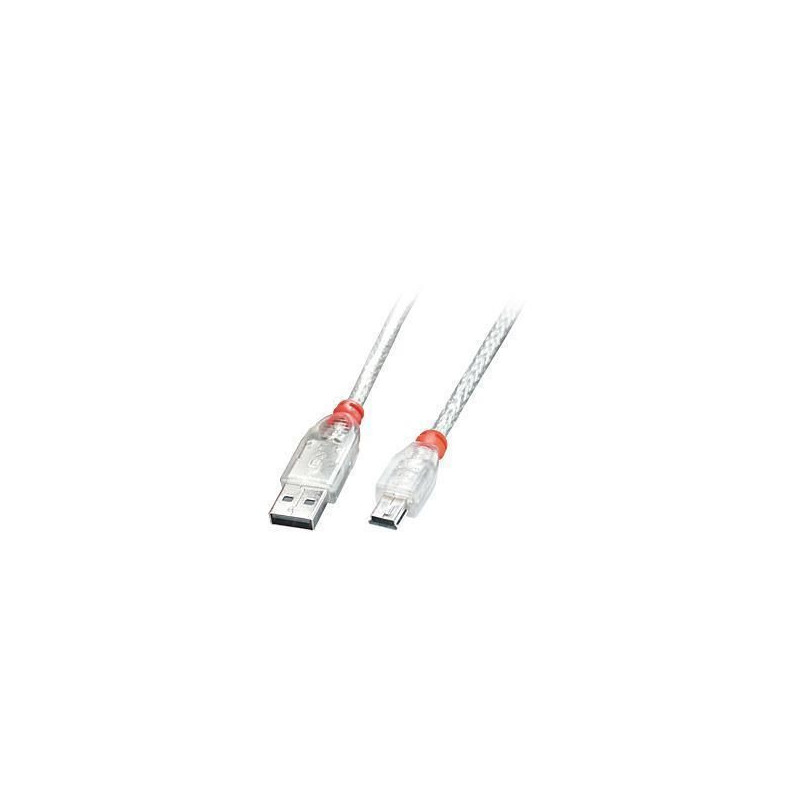 LINDY CABLE USB2 A TO MINI-B 0.2M / TRANSPARENT 41780