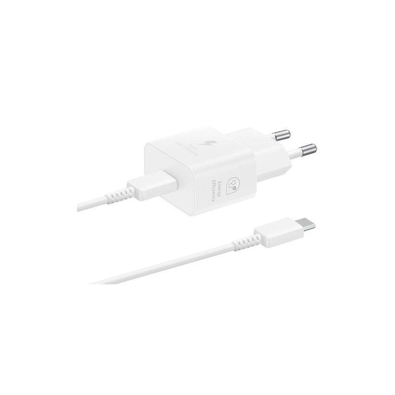 Samsung USB-C 25W kelioninis įkroviklis + USB-C duomenų kabelis EP-T2510XWE baltas