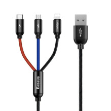 Baseus Baseus Three Primary Colors 3in1 USB - micro USB / Lightning / USB-C nailono pintas kabelis 3,5A 1,2M juodas (CAM