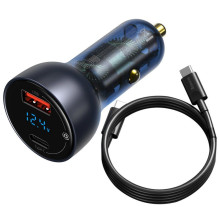 Baseus Baseus USB / USB Type C automobilinis įkroviklis 65 W 5 A SCP Quick Charge 4.0+ Power Delivery 3.0 LCD ekranas + 