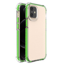 Hurtel Spring Armor skaidrus TPU gelio tvirtas apsauginis dangtelis su spalvingu rėmeliu, skirtas iPhone 12 mini žaliam