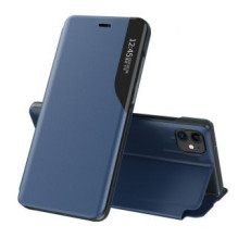 „Hurtel Eco Leather View Case“ elegantiškas knygų lentynos tipo dėklas su stovu, skirtas iPhone 13 mini mėlynai