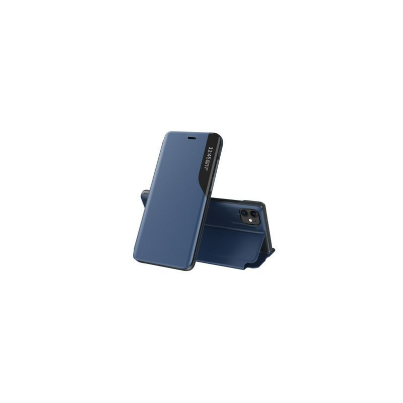 „Hurtel Eco Leather View Case“ elegantiškas knygų lentynos tipo dėklas su stovu, skirtas iPhone 13 mini mėlynai