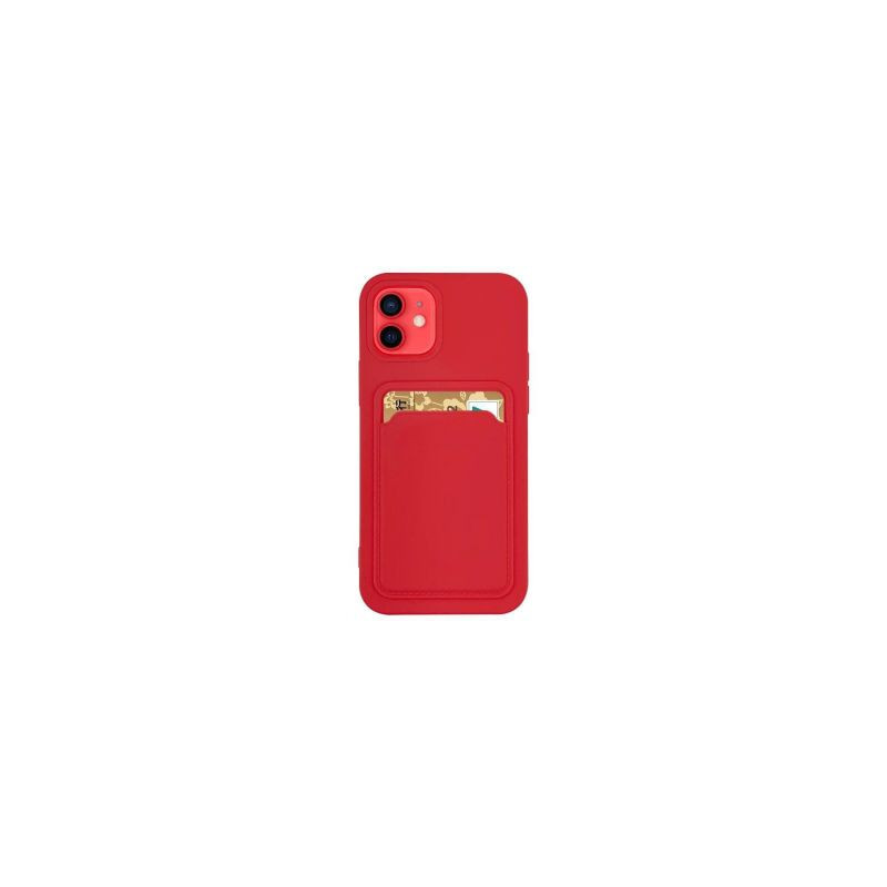 Hurtel Card Case Silicone Wallet Case with Card Slot Documents for Samsung Galaxy A22 4G Red