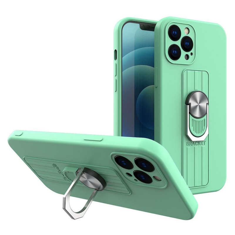 Hurtel Ring Case silicone case with finger grip and stand for iPhone 11 Pro mint