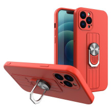 Hurtel Ring Case silikoninis dėklas su rankena pirštais ir stovu iPhone 12 mini raudonam