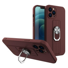 Hurtel Ring Case silicone case with finger grip and stand for iPhone 12 mini brown