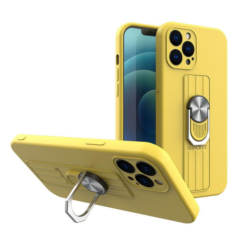 Hurtel Ring Case silicone case with finger grip and stand for iPhone 12 mini yellow